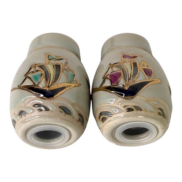 Asian Ship Sailor Salt & Pepper Shakers Nautical Cloisonne Porcelain 2" Set Vtg - Picture 5 of 7